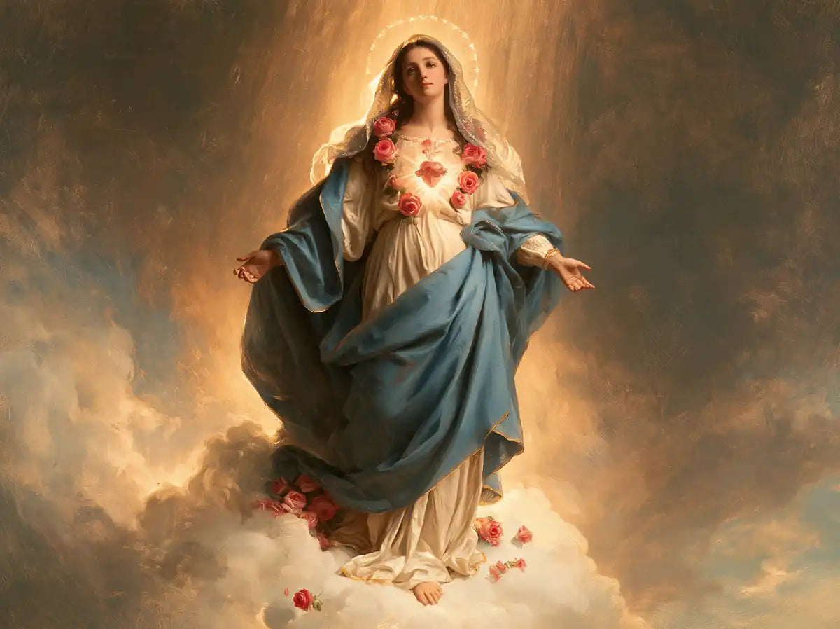 Immaculate Heart of Mary - Mary upon the Clouds with the Immaculate Heart - Christian artwork collection