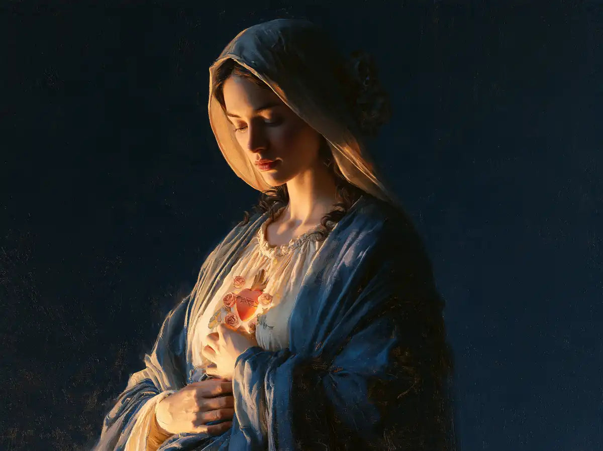 Immaculate Heart of Mary - Midnight Blue Chiaroscuro - Christian artwork collection