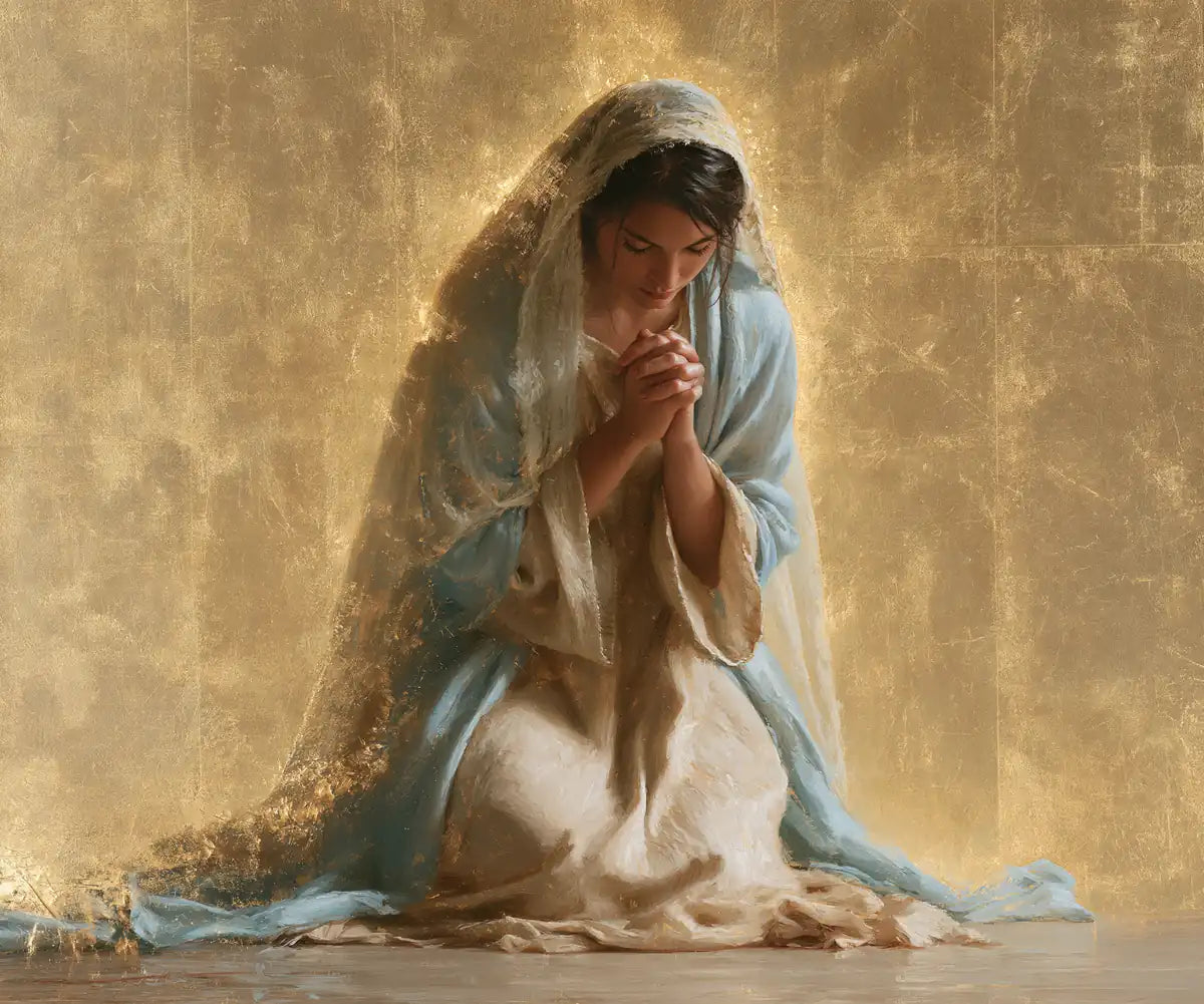 Virgin Mary in Prayer - Sacred Gold - Christian artwork collection