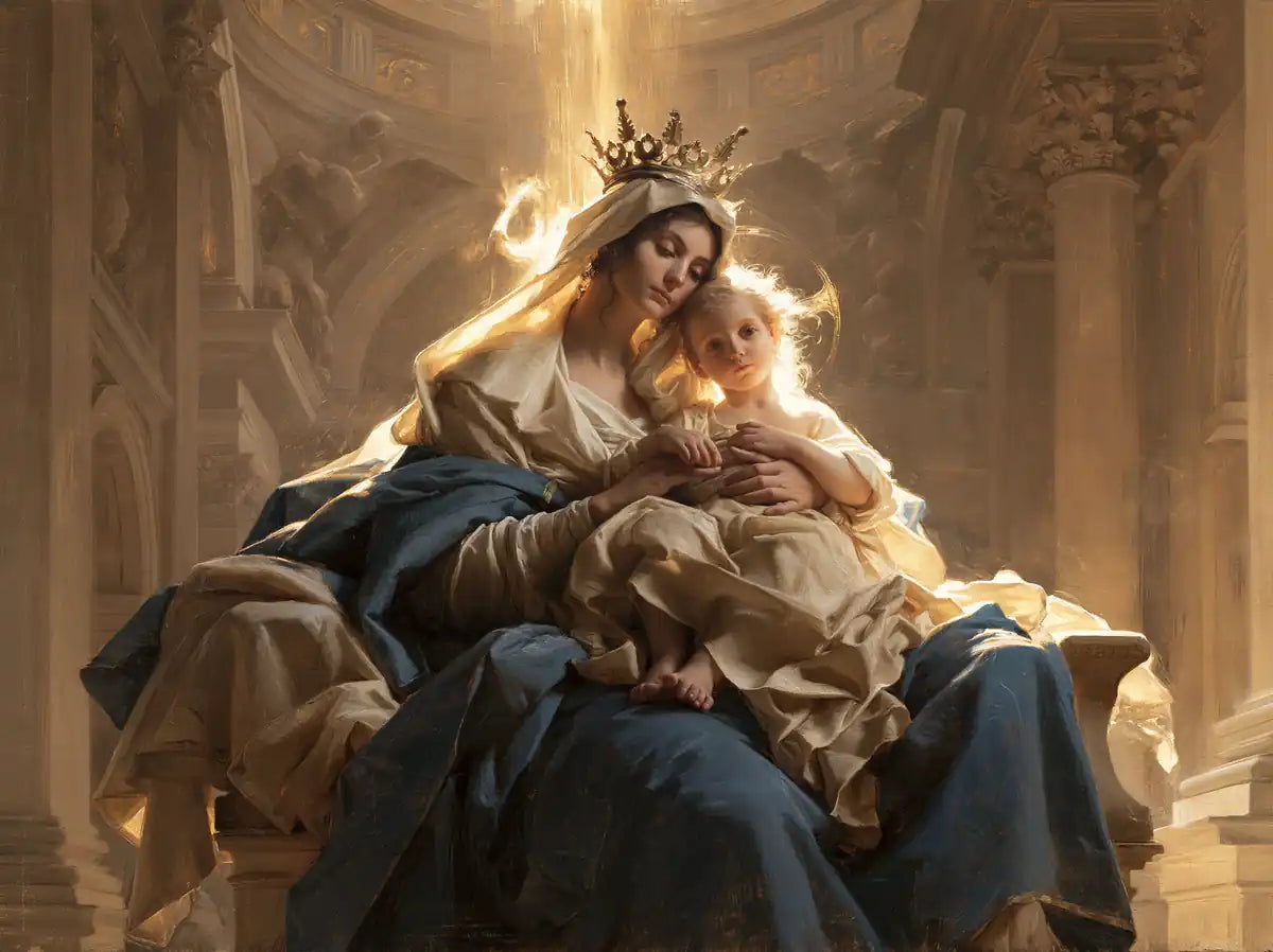 Virgin Mary and Child Jesus - Sacred Monumental View - Christian artwork collection