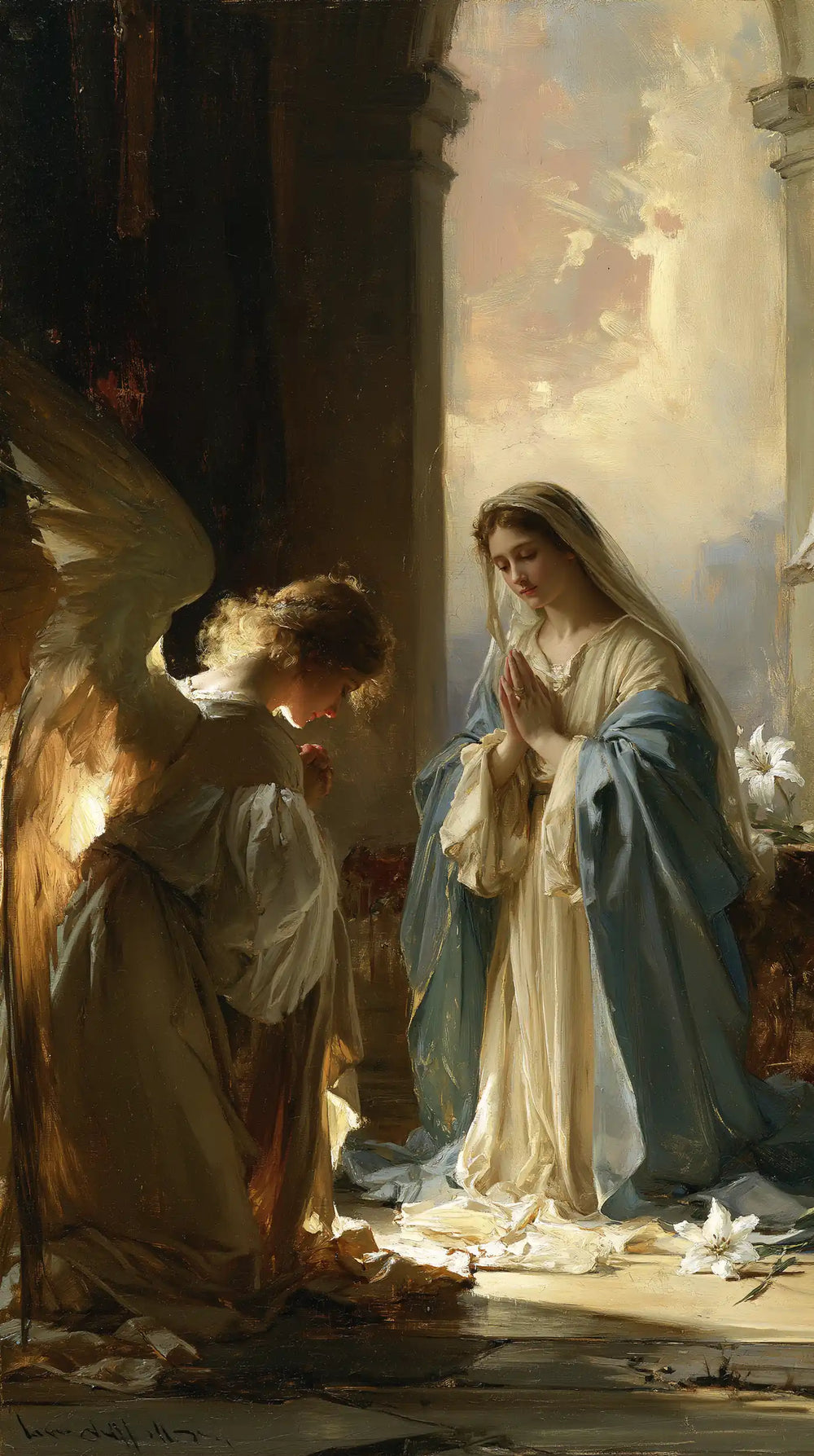 the Annunciation at dawn in The Annunciation at Dawn style, portrait Christian artwork no. 4