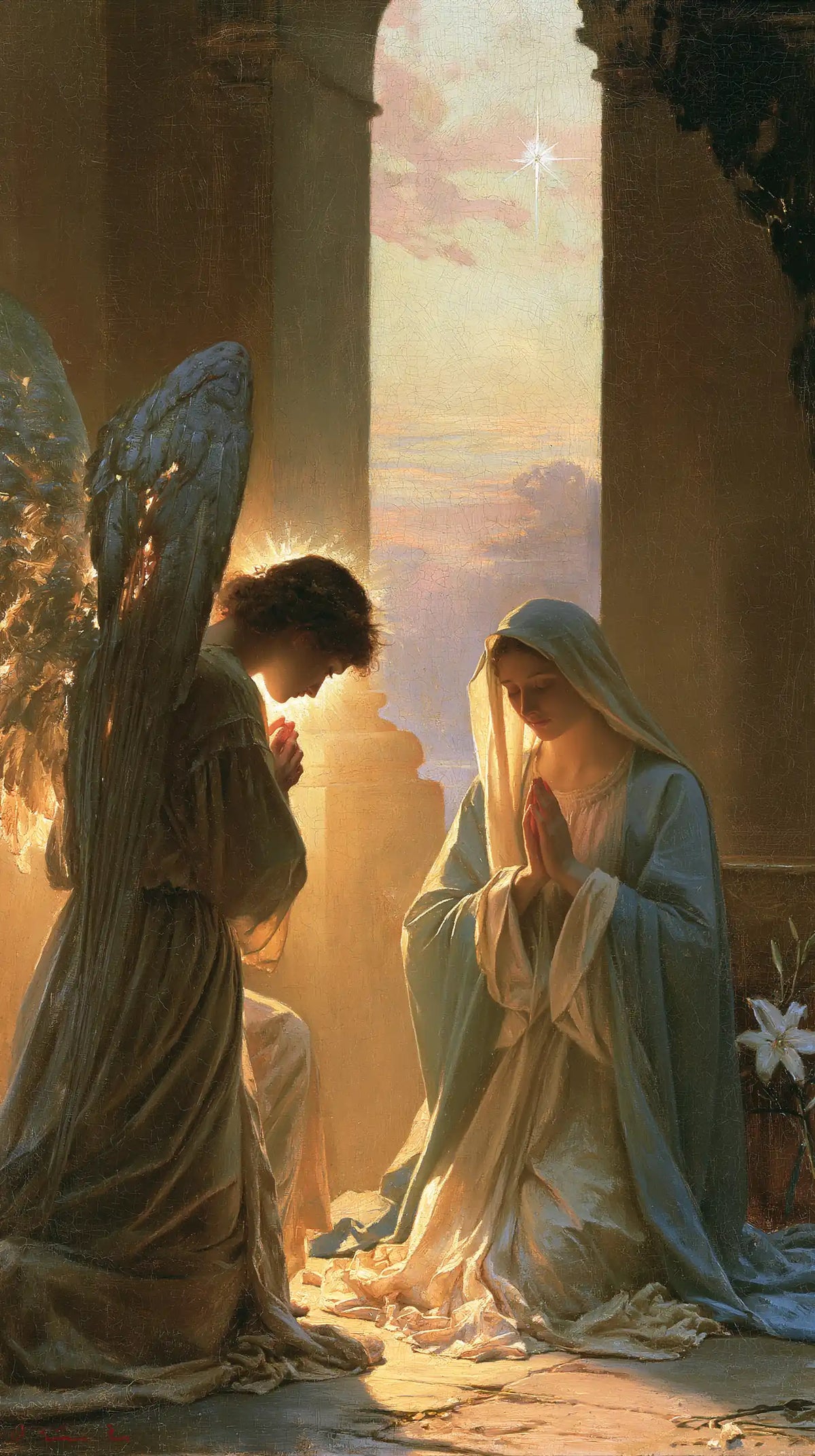 the Annunciation at dawn in The Annunciation at Dawn style, portrait Christian artwork no. 7