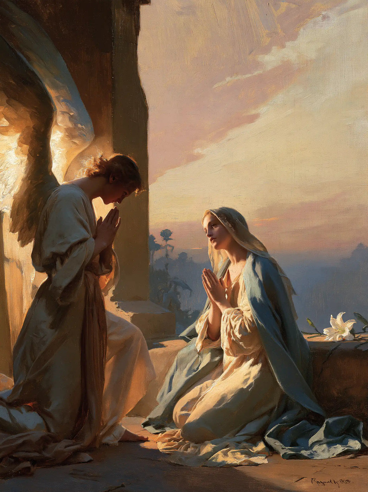 the Annunciation at dawn in The Annunciation at Dawn style, portrait Christian artwork no. 13