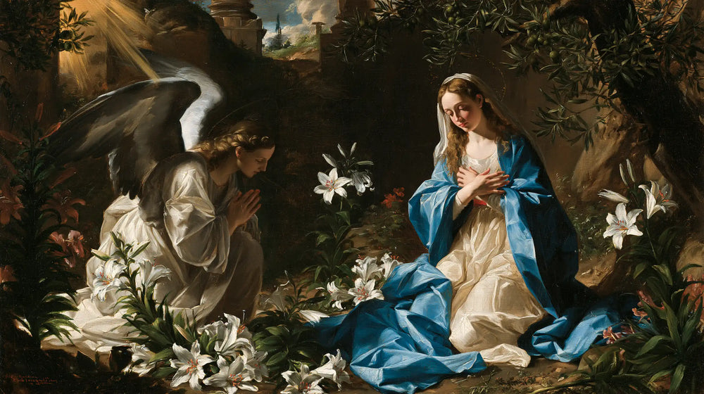 the Annunciation in a garden in The Annunciation in the Garden style, landscape Christian artwork no. 12