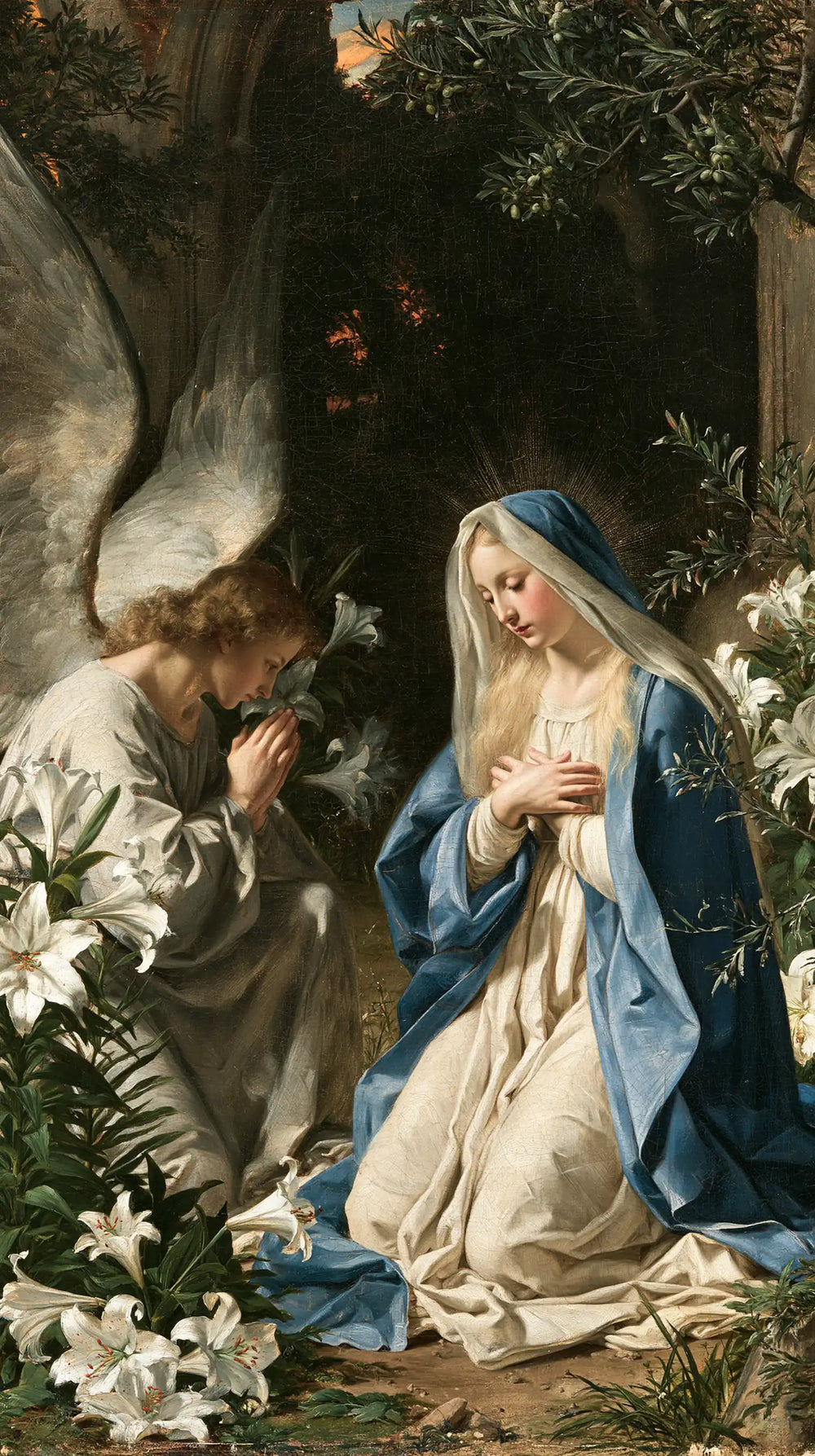 the Annunciation in a garden in The Annunciation in the Garden style, portrait Christian artwork no. 2