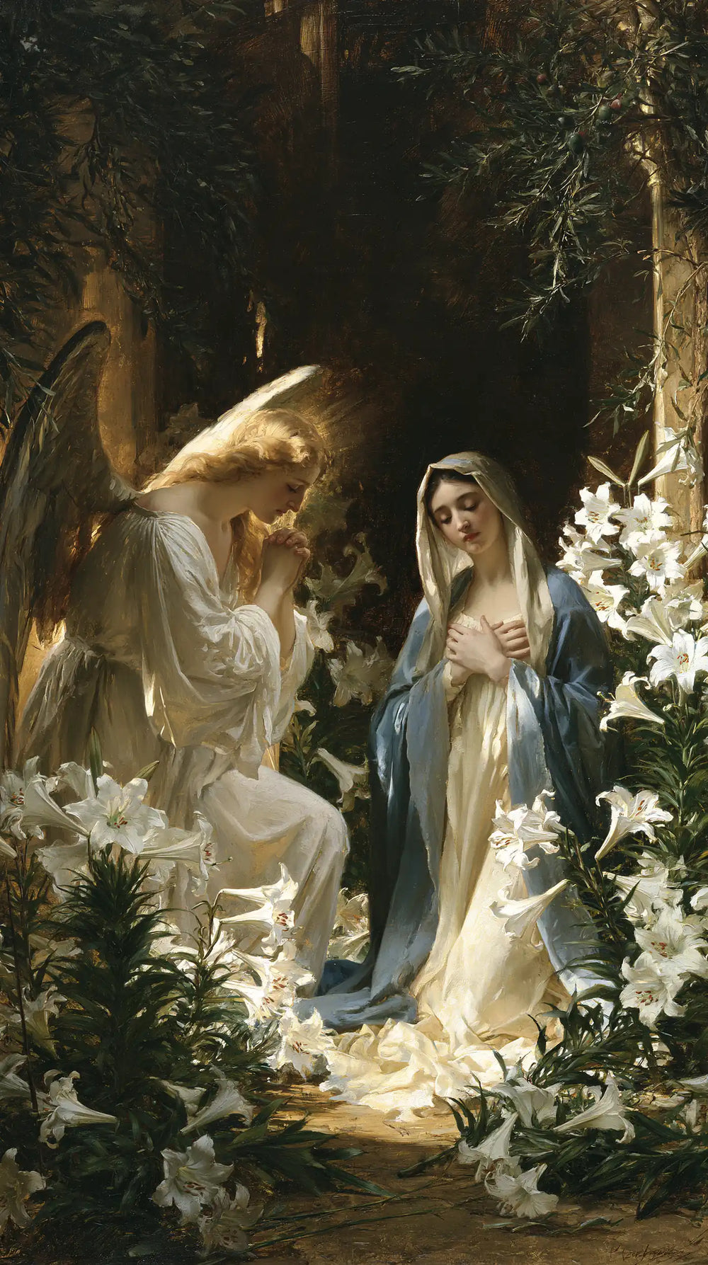 the Annunciation in a garden in The Annunciation in the Garden style, portrait Christian artwork no. 7