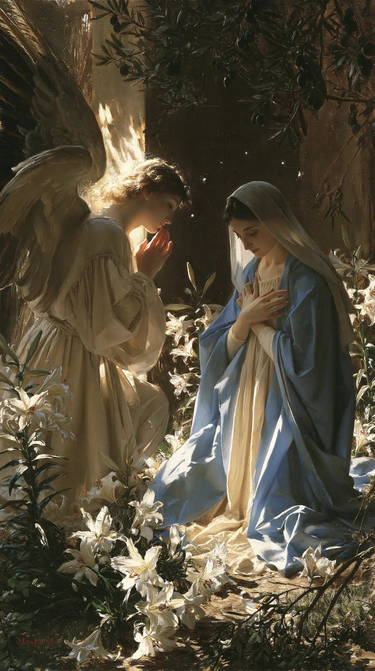 the Annunciation in a garden in The Annunciation in the Garden style, portrait Christian artwork no. 8