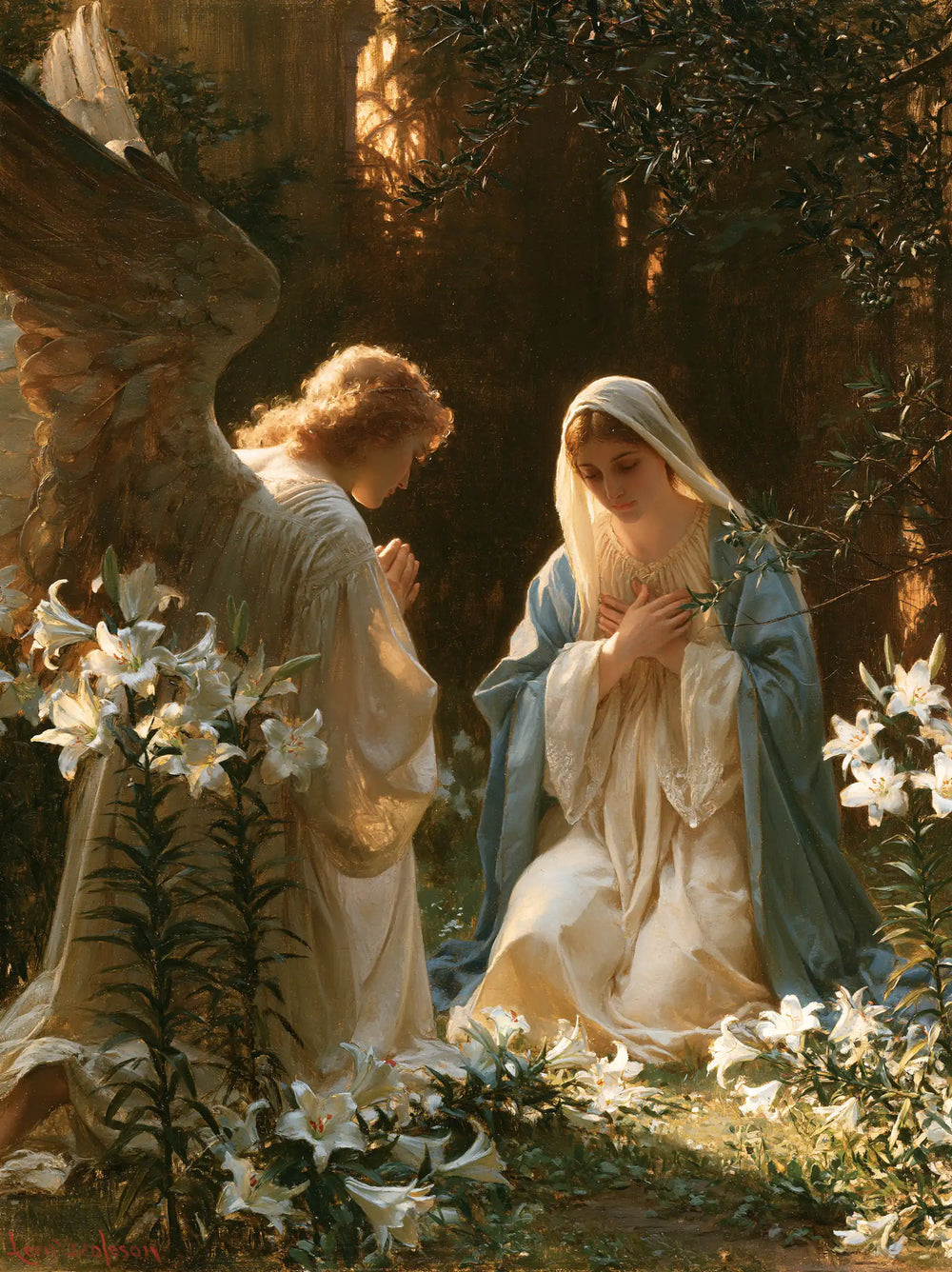 the Annunciation in a garden in The Annunciation in the Garden style, portrait Christian artwork no. 14