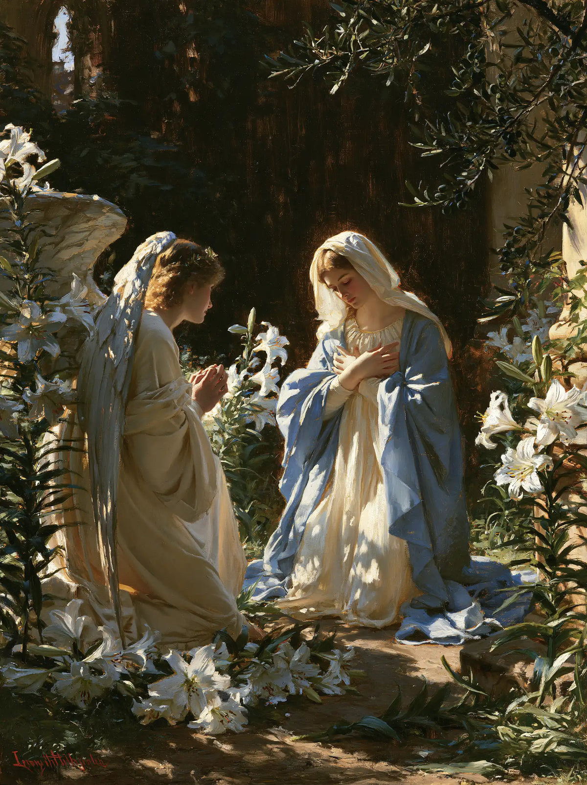 the Annunciation in a garden in The Annunciation in the Garden style, portrait Christian artwork no. 17