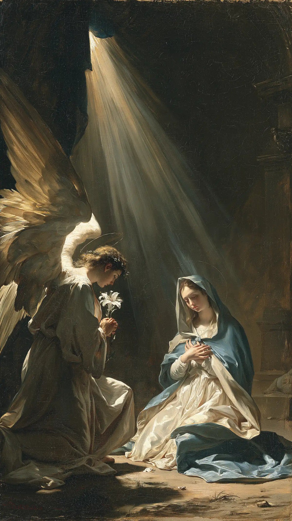 a celestial Annunciation in blue, ivory and gold in Celestial Annunciation in Blue, Ivory and Gold style, portrait Christian artwork no. 4