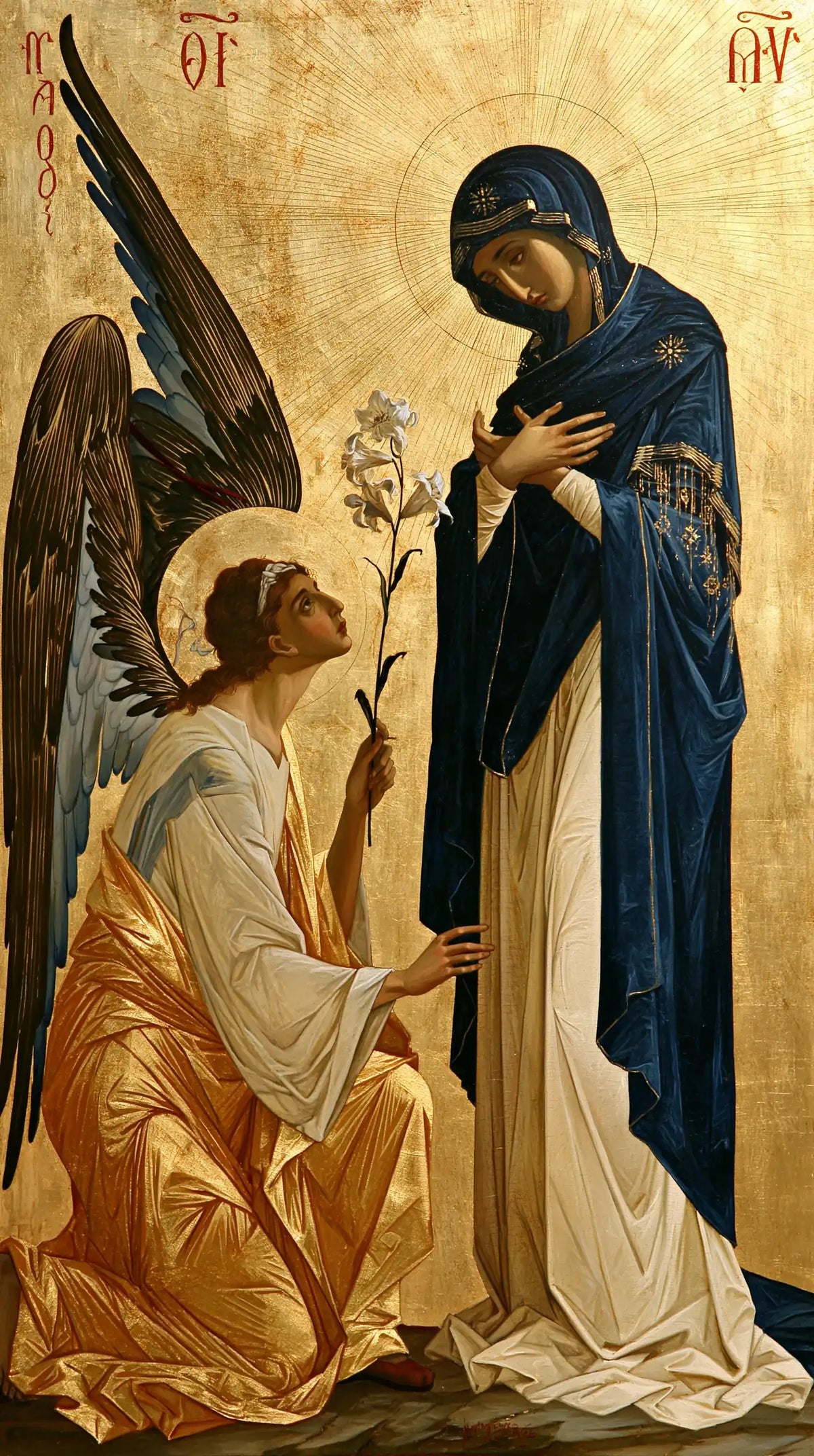 the Annunciation in a contemporary Byzantine icon in Contemporary Byzantine style, portrait Christian artwork no. 4