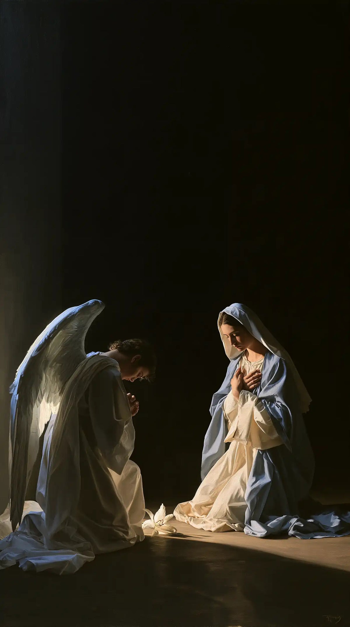 the Annunciation in a minimalist composition in Contemporary Minimalism style, portrait Christian artwork no. 6