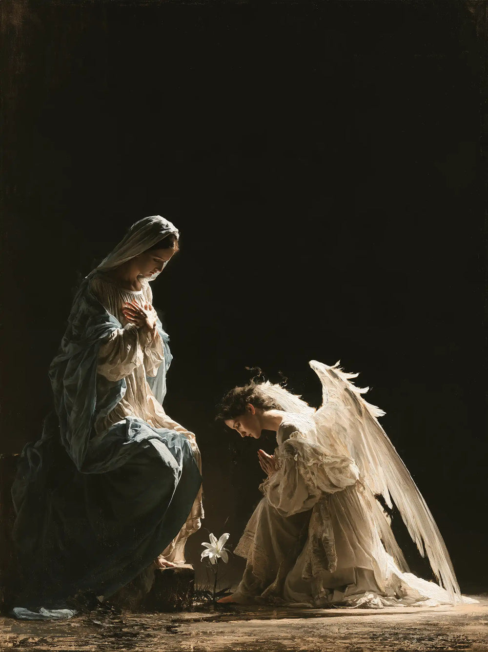 the Annunciation in a minimalist composition in Contemporary Minimalism style, portrait Christian artwork no. 13