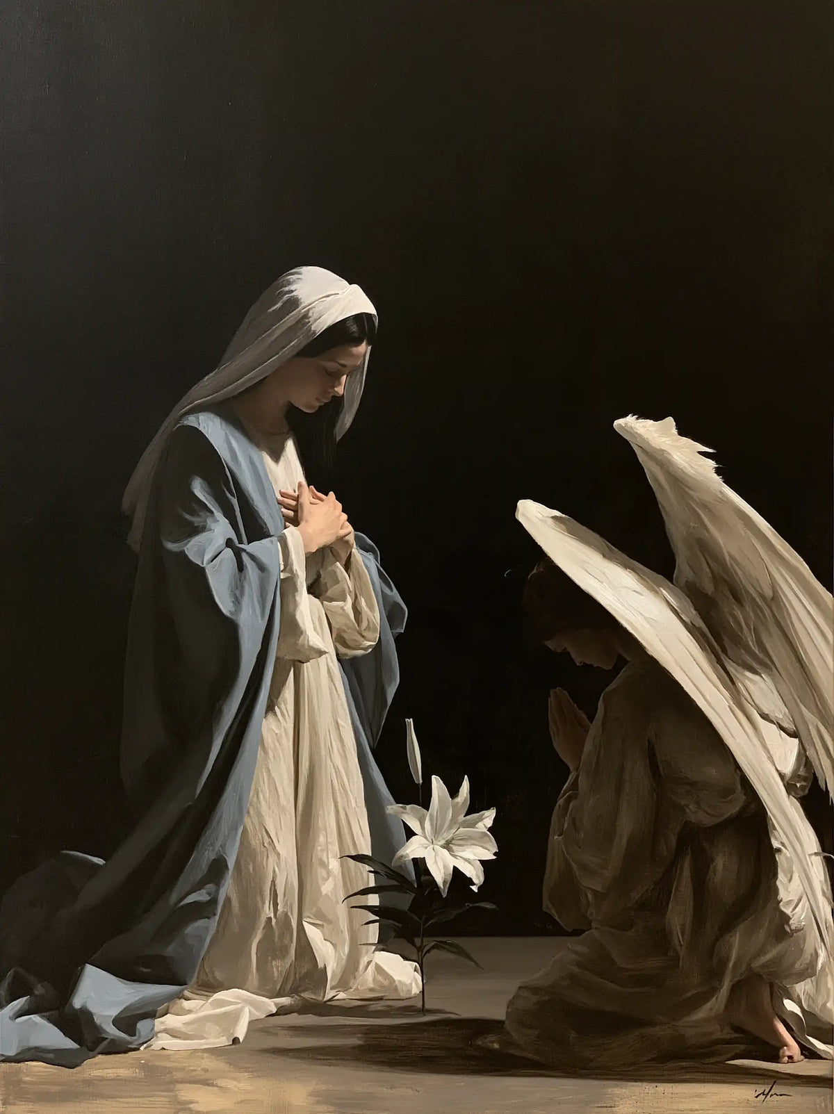 the Annunciation in a minimalist composition in Contemporary Minimalism style, portrait Christian artwork no. 15