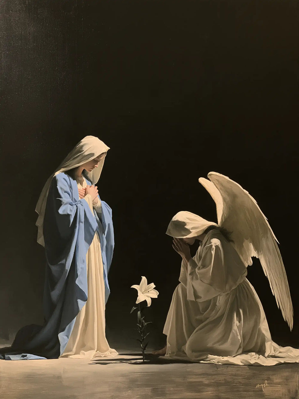the Annunciation in a minimalist composition in Contemporary Minimalism style, portrait Christian artwork no. 16