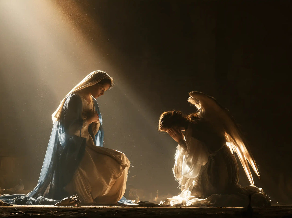 divine light descending upon Mary at the Annunciation in Divine Light Descending upon Mary style, landscape Christian artwork no. 4