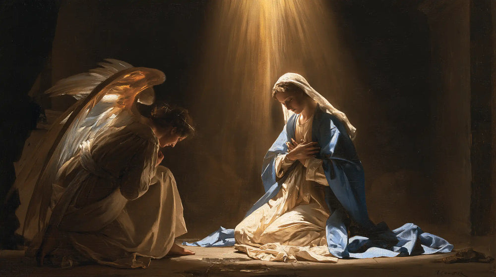 divine light descending upon Mary at the Annunciation in Divine Light Descending upon Mary style, landscape Christian artwork no. 15