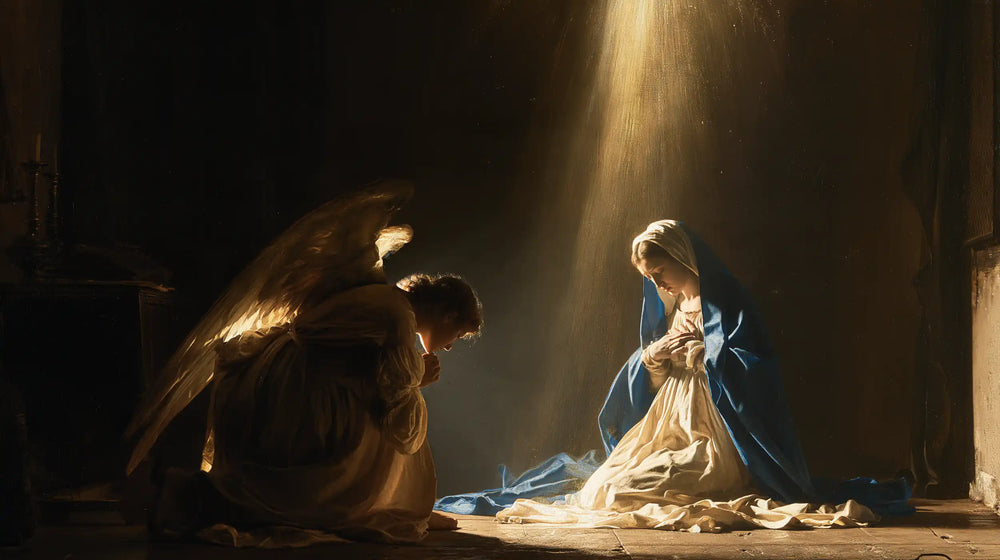 divine light descending upon Mary at the Annunciation in Divine Light Descending upon Mary style, landscape Christian artwork no. 20