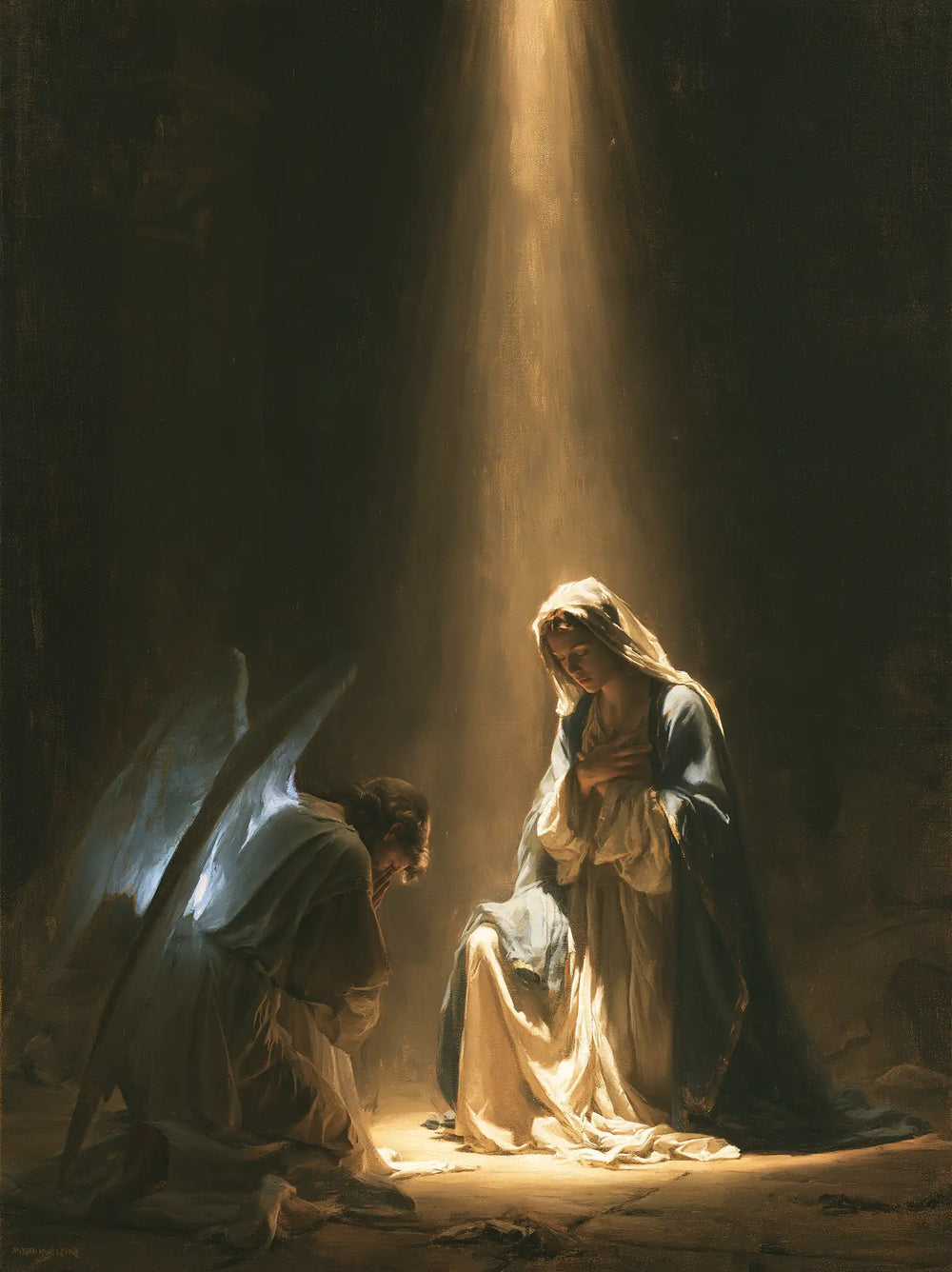 divine light descending upon Mary at the Annunciation in Divine Light Descending upon Mary style, portrait Christian artwork no. 20