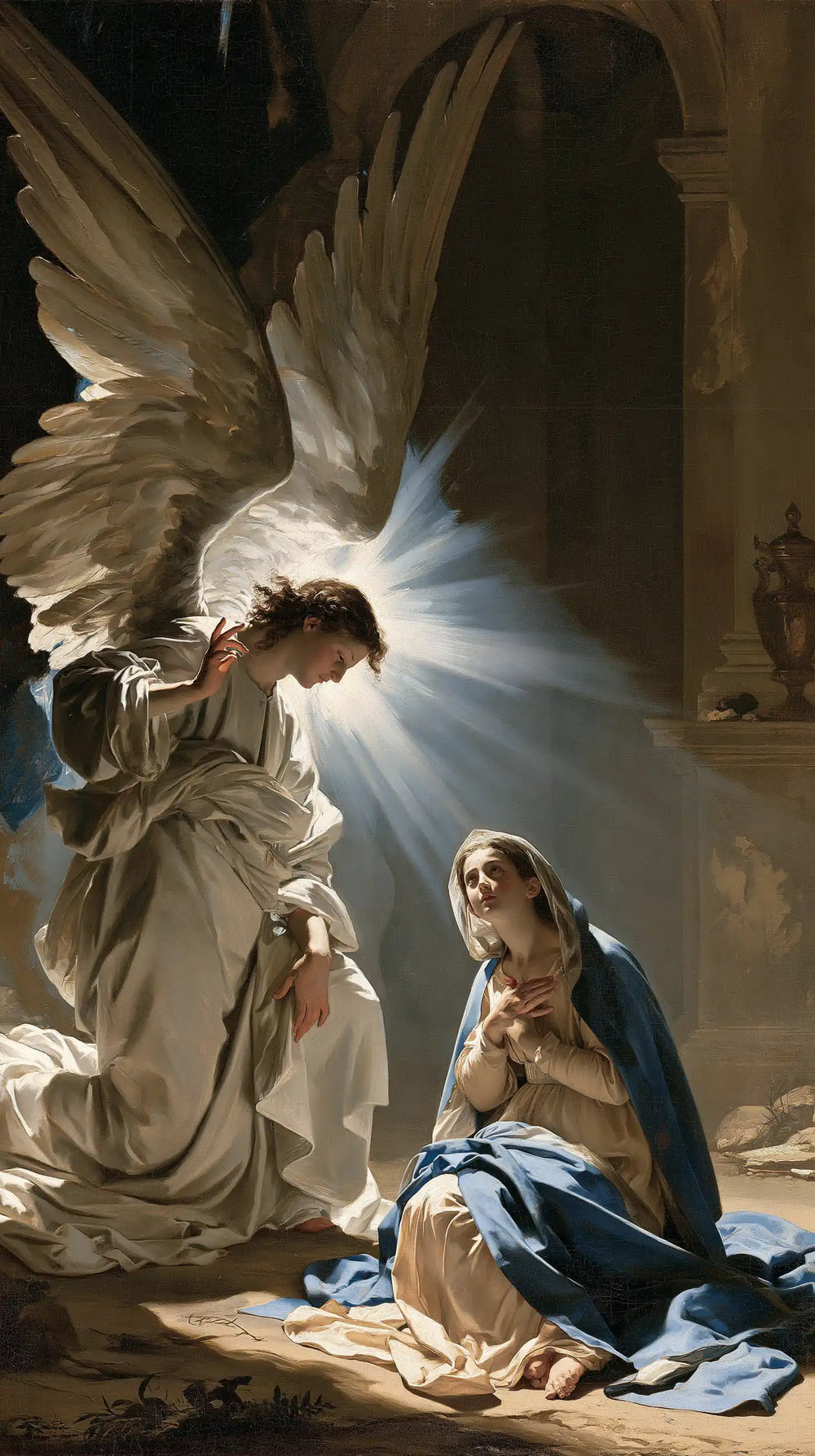 Gabriel in radiant light at the Annunciation in Gabriel in Radiant Light style, portrait Christian artwork no. 4