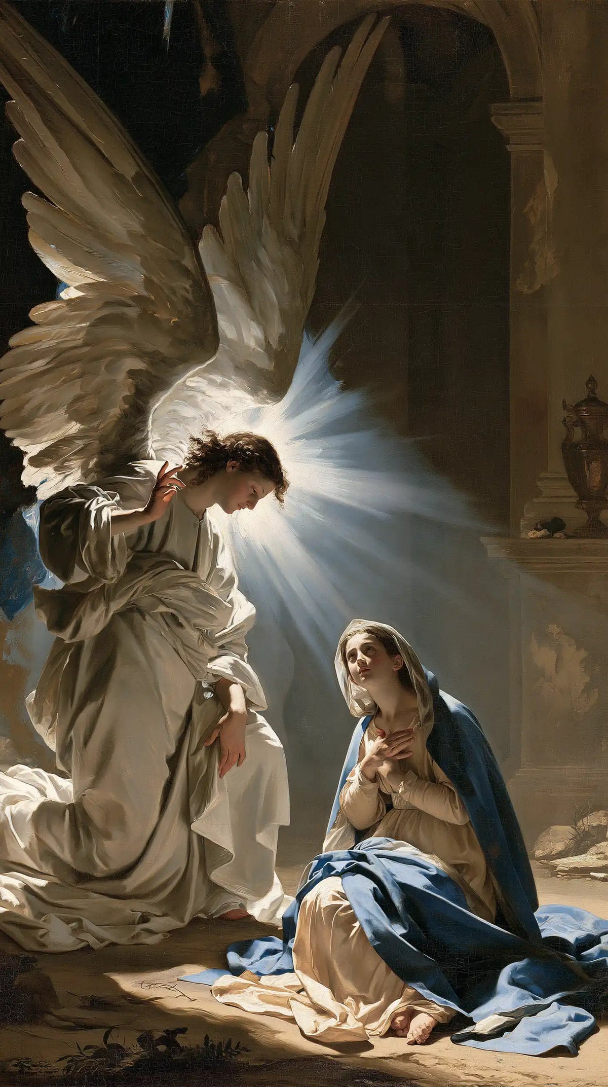 Gabriel in radiant light at the Annunciation in Gabriel in Radiant Light style, portrait Christian artwork no. 4