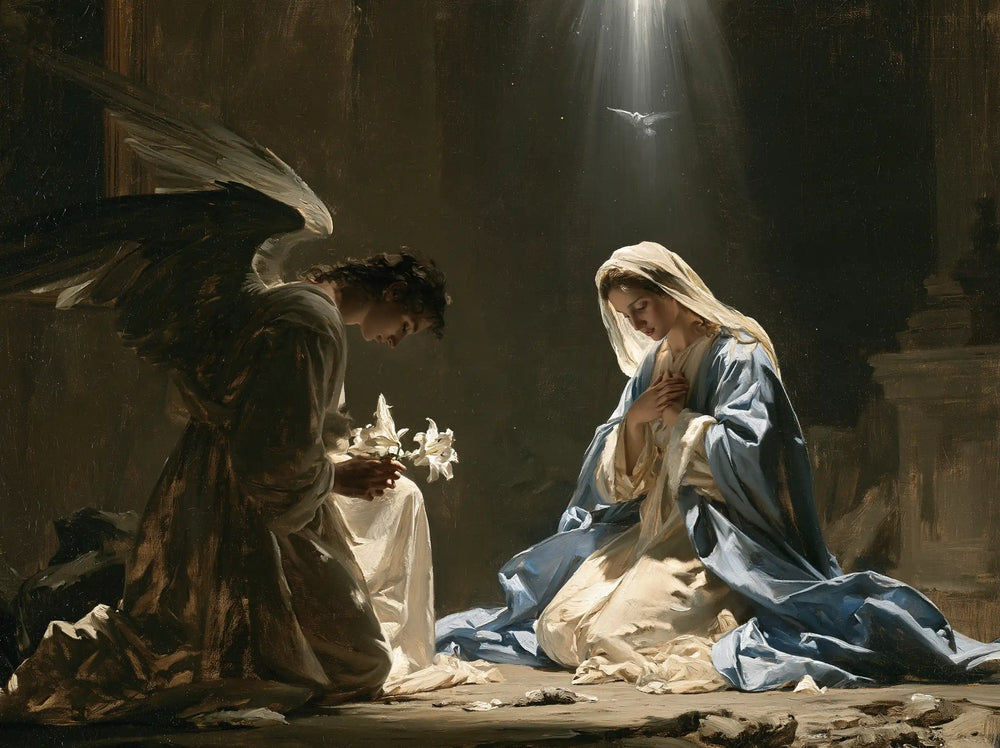 the Annunciation with the Holy Spirit in The Holy Spirit style, landscape Christian artwork no. 8