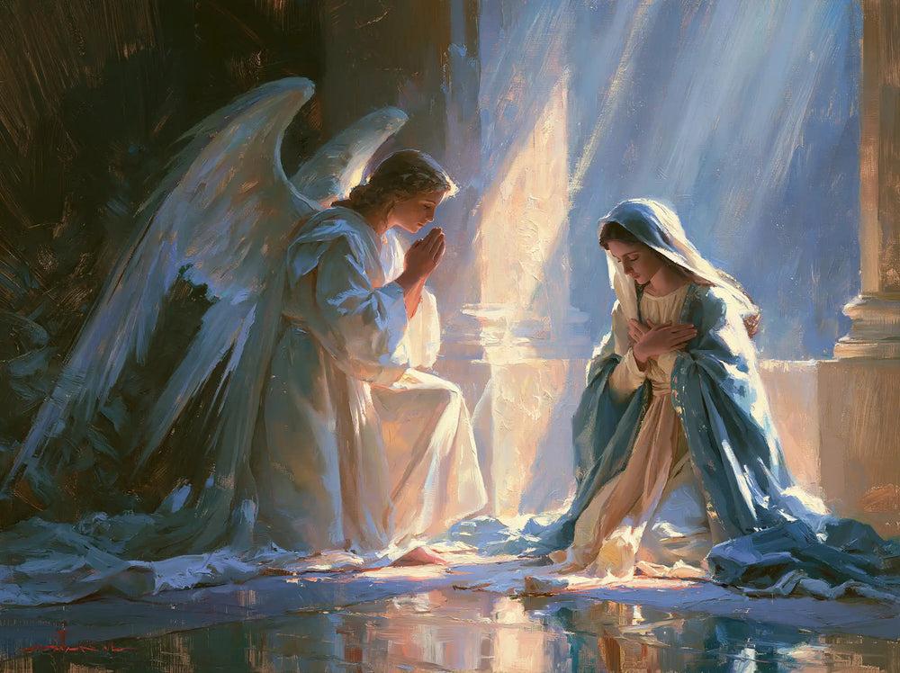 the Annunciation in an impressionist atmosphere in Impressionist style, landscape Christian artwork no. 5
