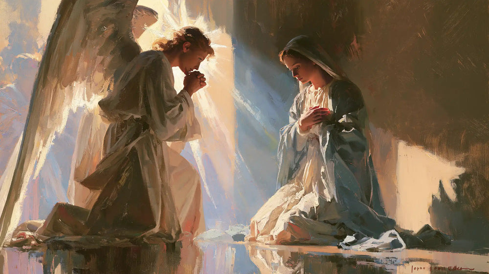 the Annunciation in an impressionist atmosphere in Impressionist style, landscape Christian artwork no. 17