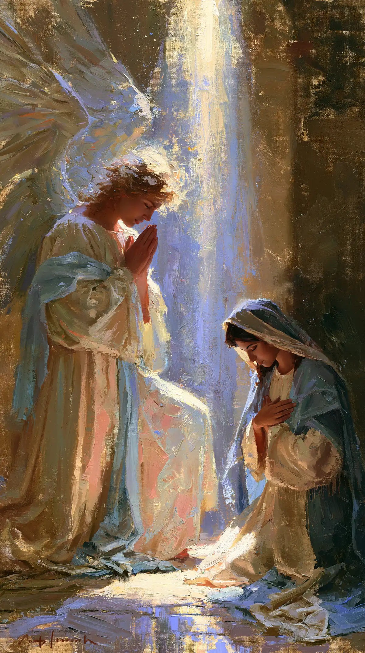 the Annunciation in an impressionist atmosphere in Impressionist style, portrait Christian artwork no. 6