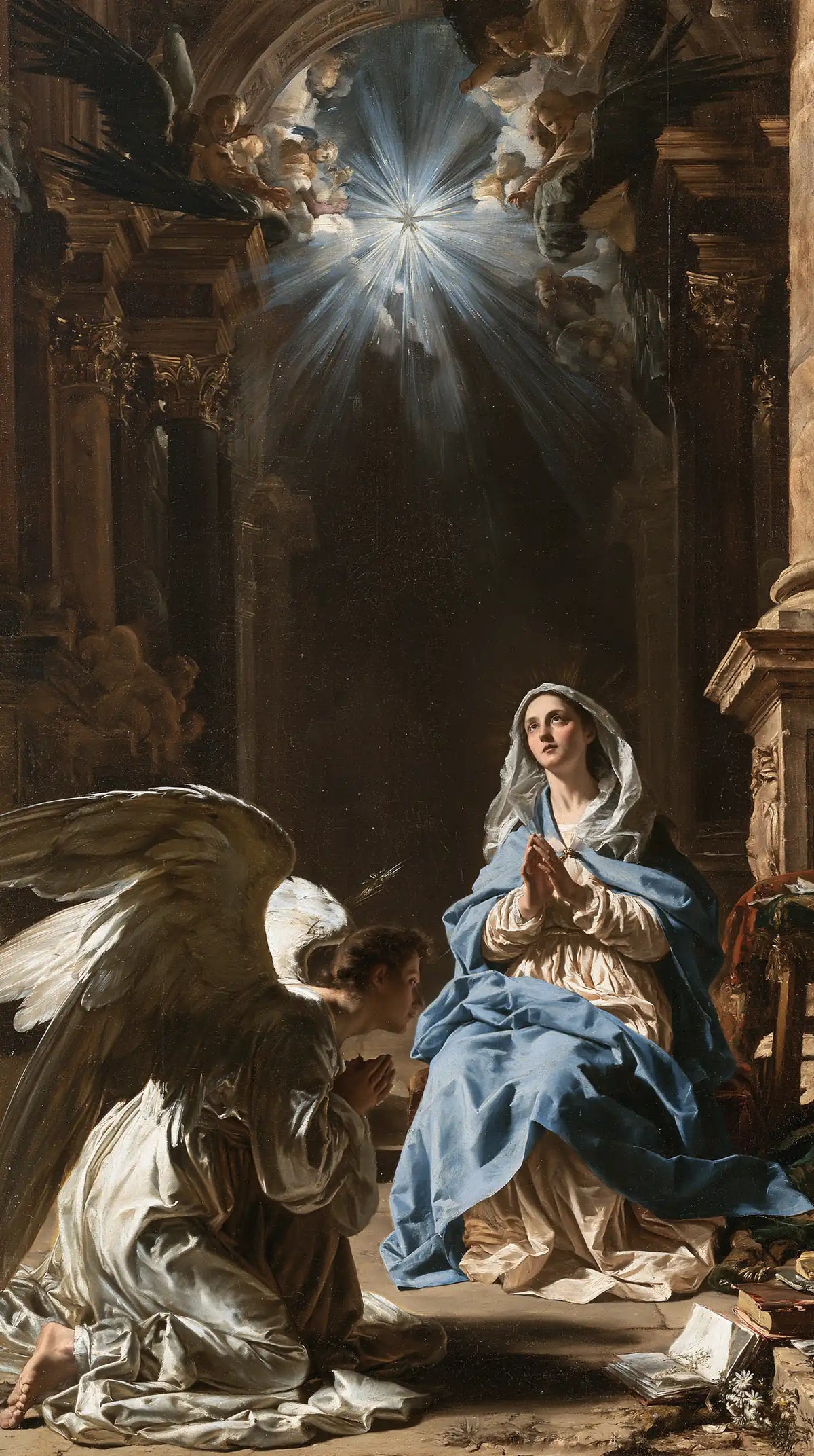 the Annunciation in a monumental sacred view in Sacred Monumental View style, portrait Christian artwork no. 4