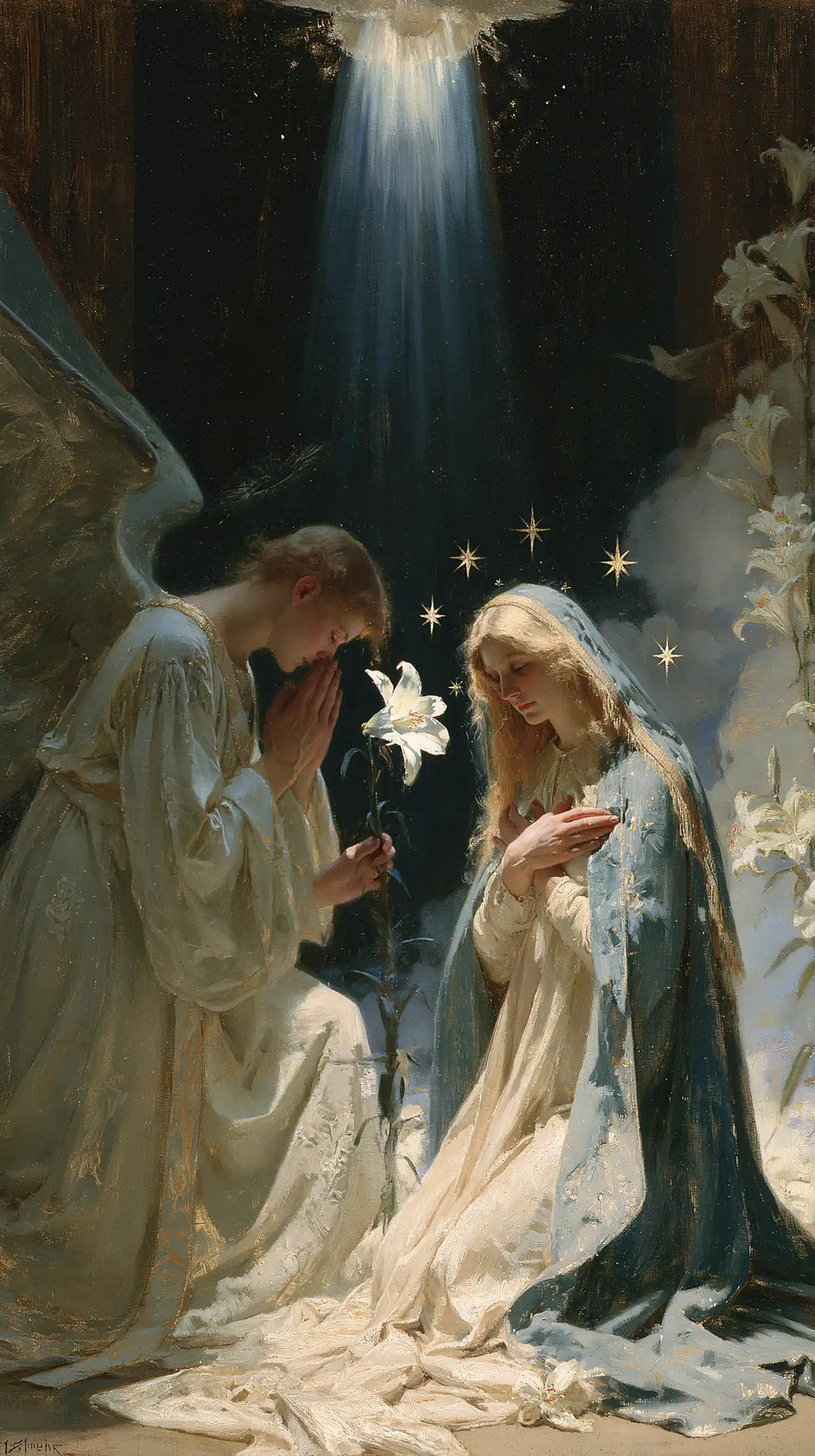 the Annunciation in a symbolist composition in Symbolist style, portrait Christian artwork no. 11