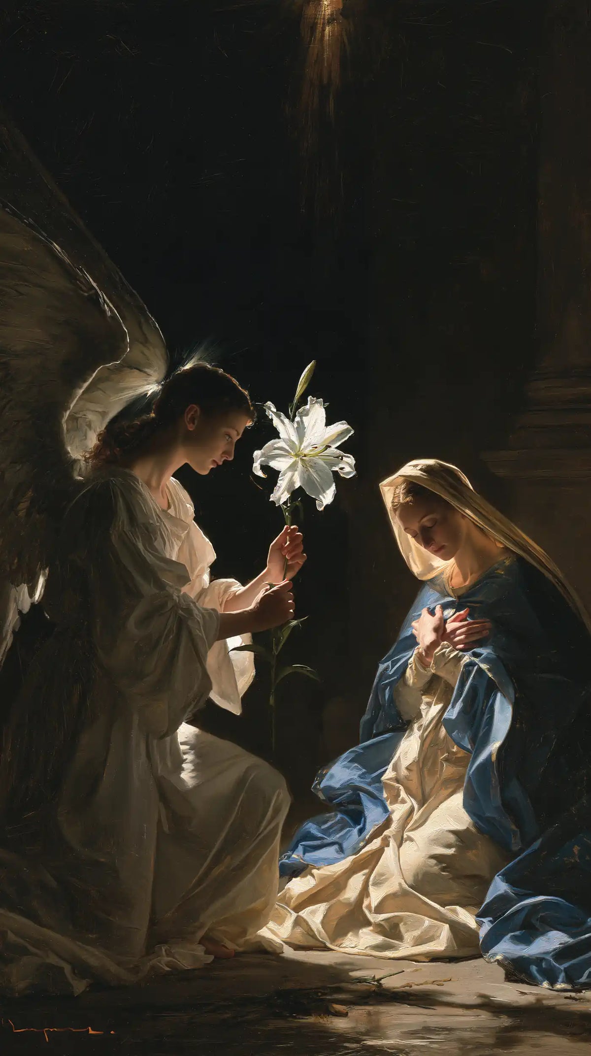 the Annunciation with the white lily as a central symbol in The White Lily as Symbol style, portrait Christian artwork no. 6
