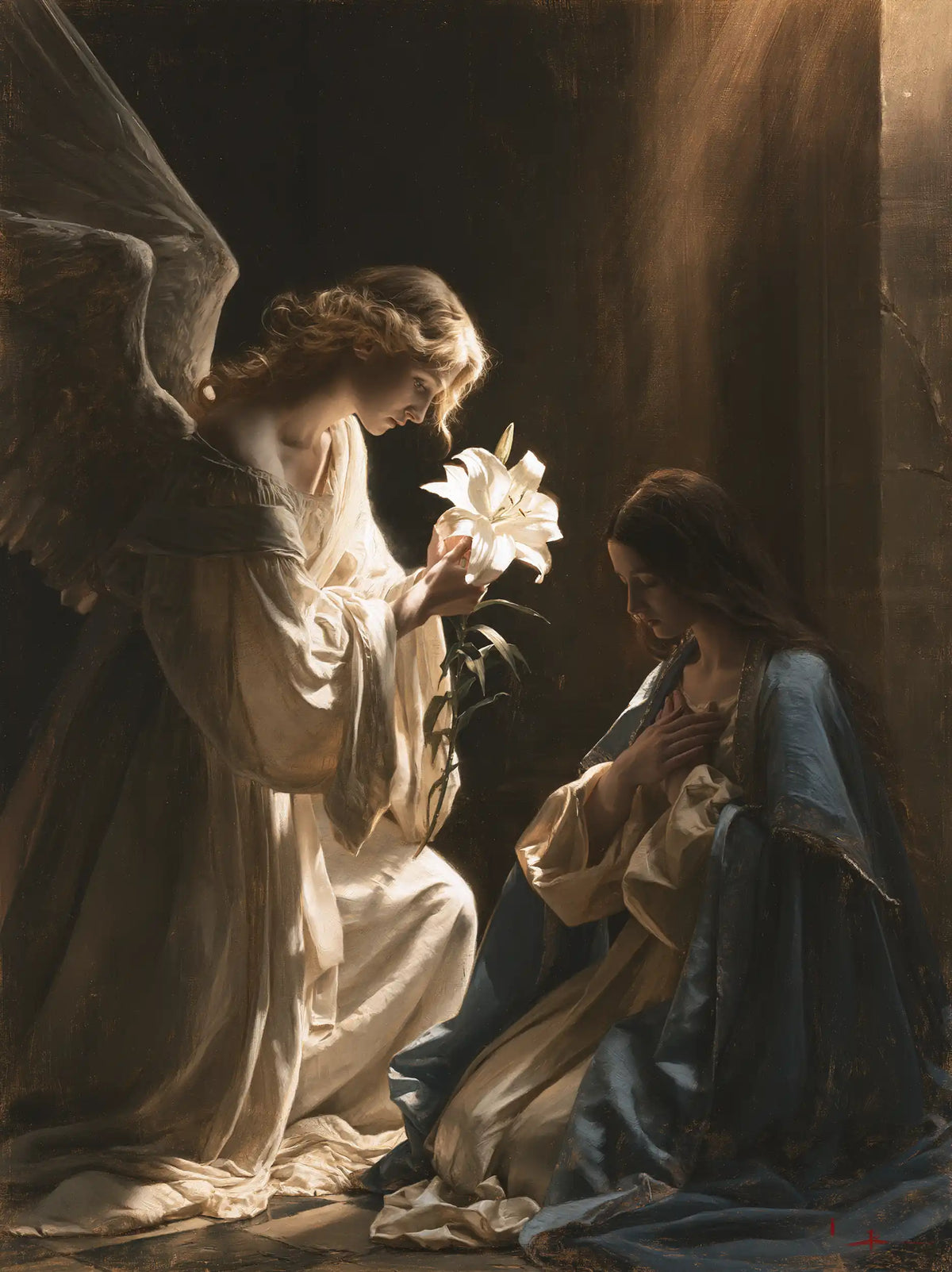 the Annunciation with the white lily as a central symbol in The White Lily as Symbol style, portrait Christian artwork no. 14