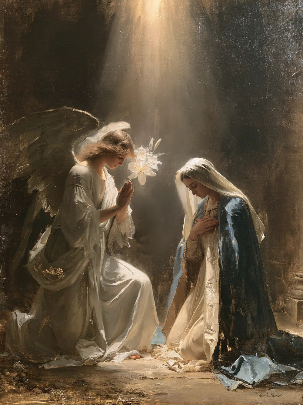 the Annunciation with the white lily as a central symbol in The White Lily as Symbol style, portrait Christian artwork no. 16