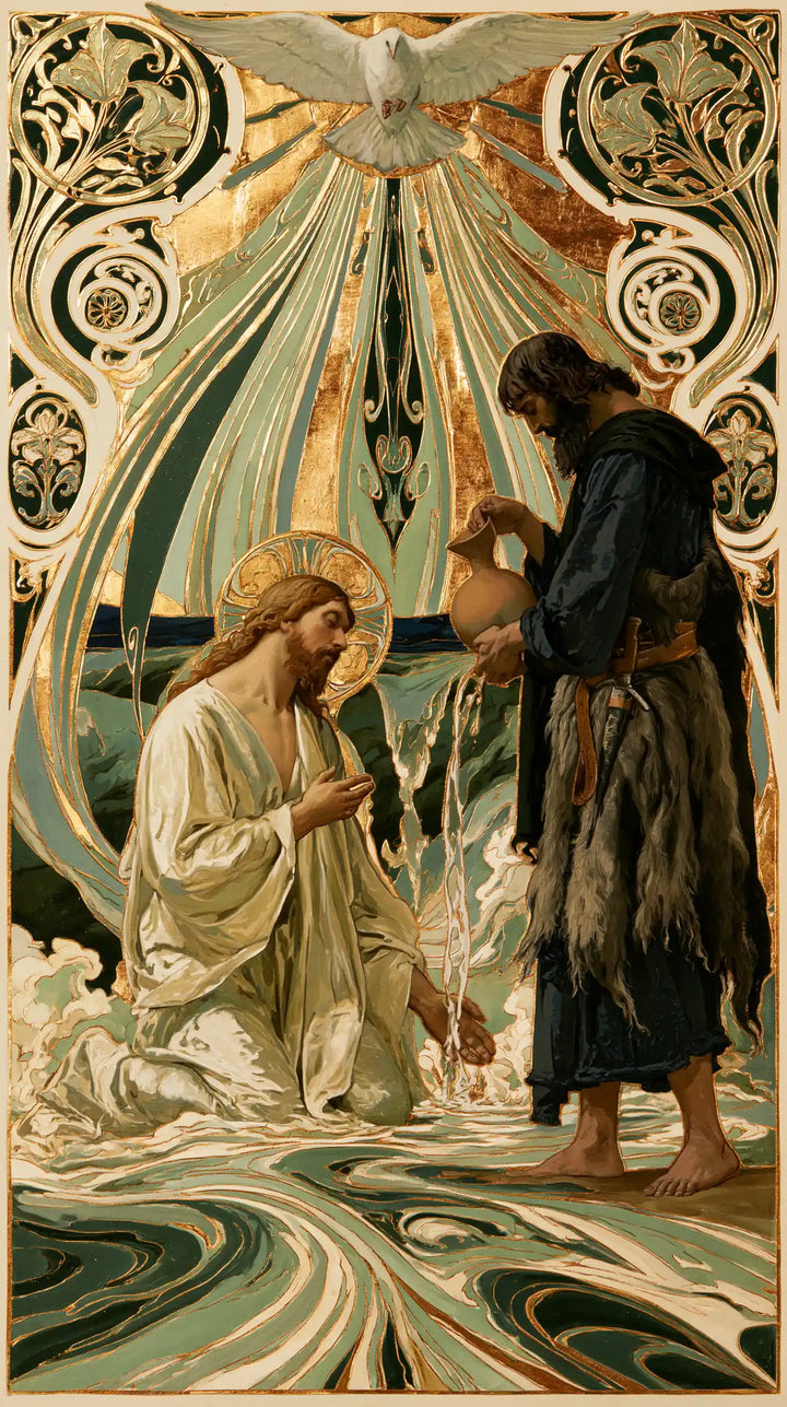 The Baptism of Jesus – Sacred Art Nouveau · Kneeling in the Jordan · Portrait no. 2