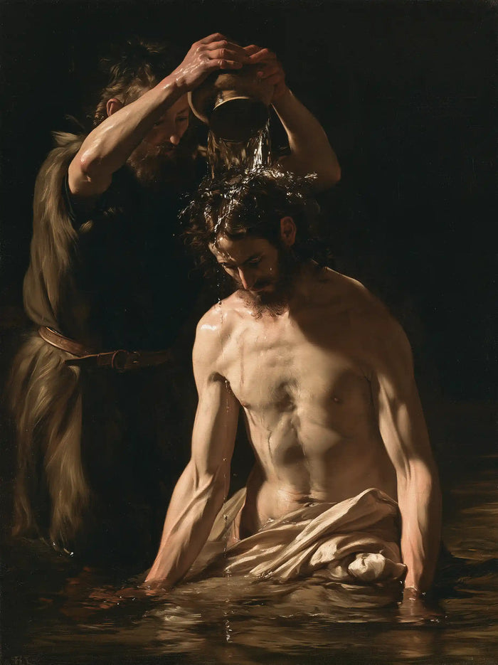 The Baptism of Jesus – Caravaggio Tenebrism · Kneeling in the Jordan · Portrait no. 5