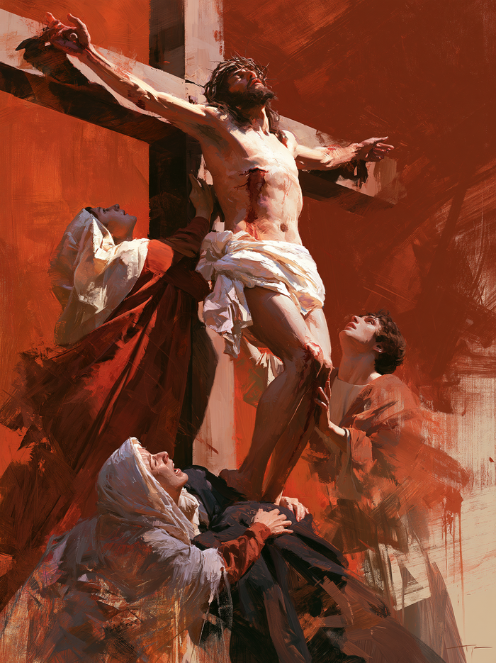 The Crucifixion — Radiant Linen against the Red of the World