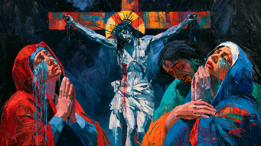 The Crucifixion — Blue Tears beneath the Orange Halo