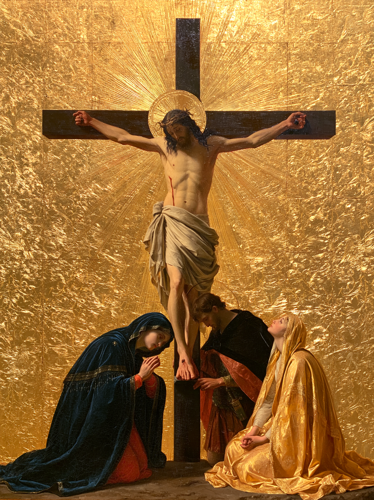 The Crucifixion — Blue Bowed toward the Feet of Christ