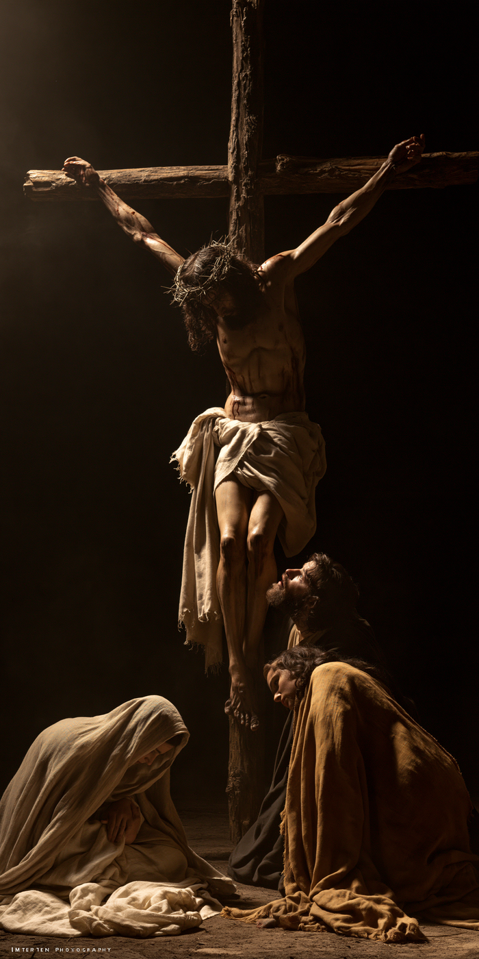 The Crucifixion — The Bowed Veil in Earth-Toned Silence
