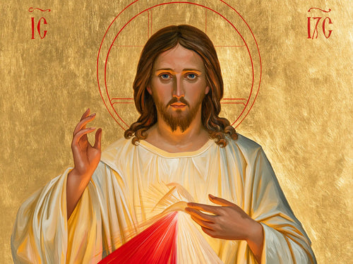 Divine Mercy Jesus in a contemporary Byzantine icon in Contemporary Byzantine style, landscape Christian artwork no. 6
