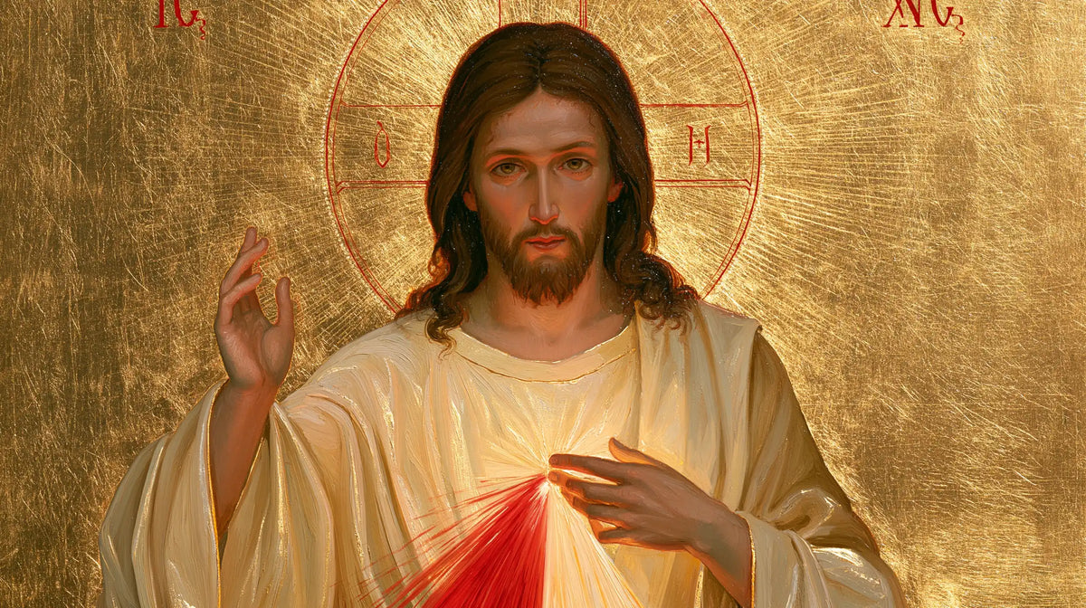 Divine Mercy Jesus in a contemporary Byzantine icon in Contemporary Byzantine style, landscape Christian artwork no. 12