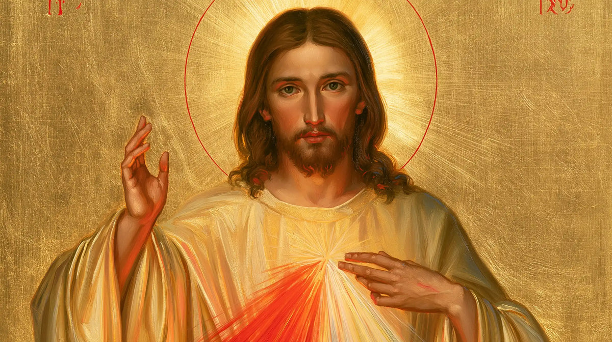 Divine Mercy Jesus in a contemporary Byzantine icon in Contemporary Byzantine style, landscape Christian artwork no. 13
