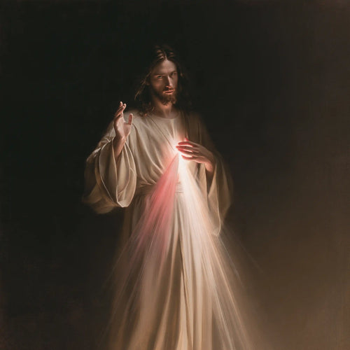 Divine Mercy Jesus in a minimalist composition in Contemporary Minimalism style, square Christian artwork no. 1