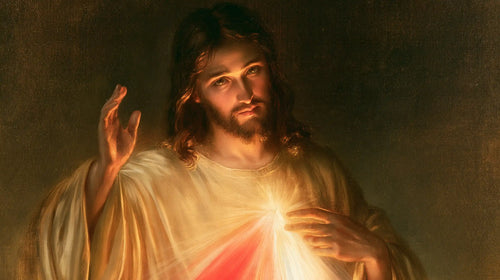 a devotional portrait of Divine Mercy Jesus in Devotional Portrait style, landscape Christian artwork no. 4