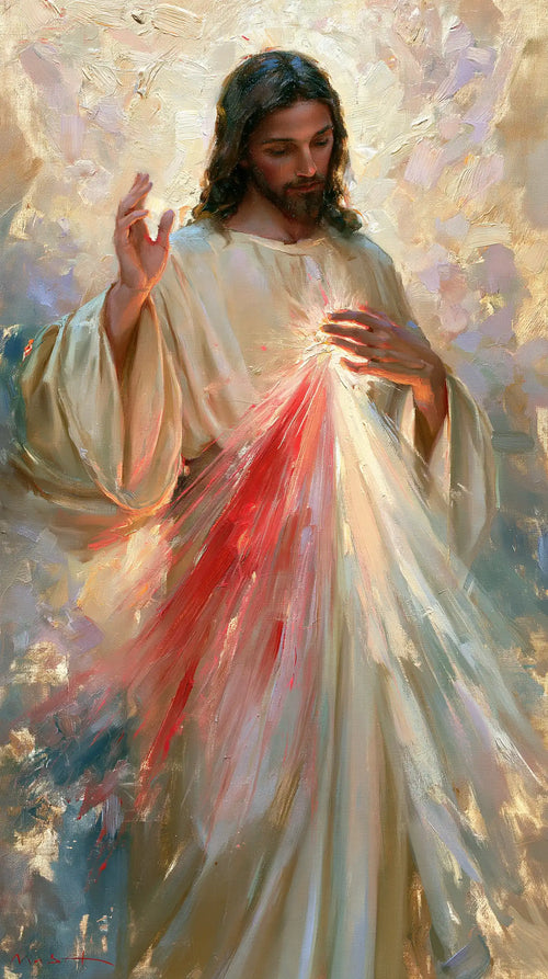 Divine Mercy Jesus in an impressionist atmosphere in Impressionist style, portrait Christian artwork no. 2