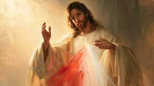 Divine Mercy Jesus welcoming the faithful in Jesus Welcoming the Faithful style, landscape Christian artwork no. 4