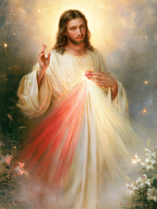 Divine Mercy Jesus in a symbolist composition in Symbolist style, portrait Christian artwork no. 7