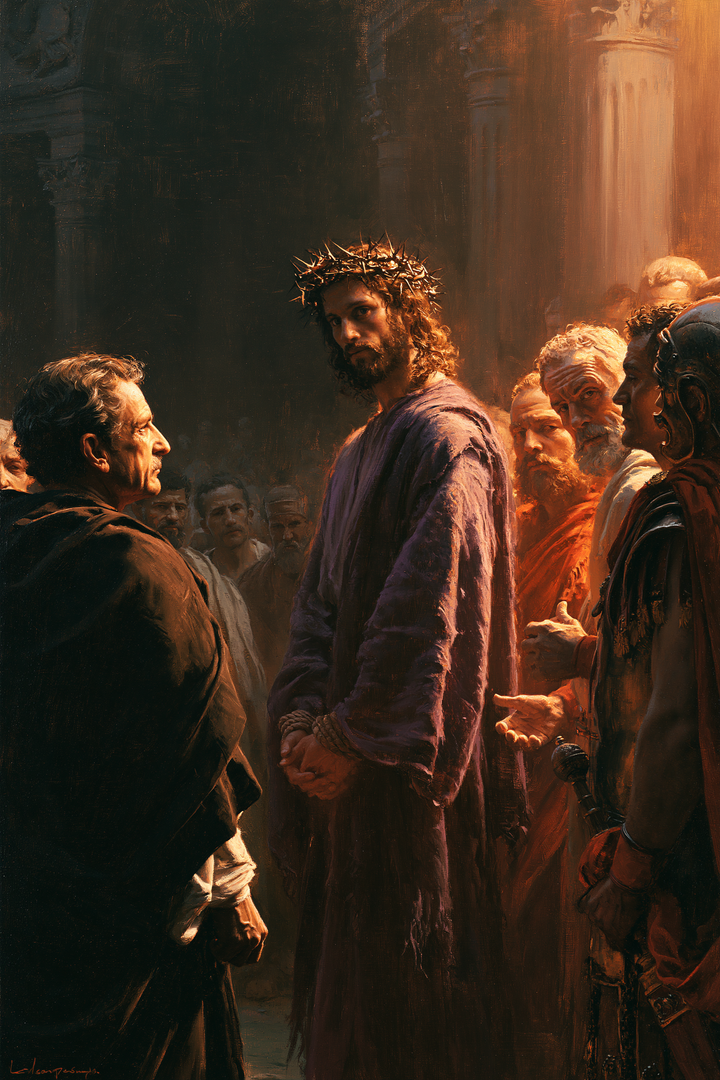 Ecce Homo — The Head Inclined Toward the Shadowed Witness