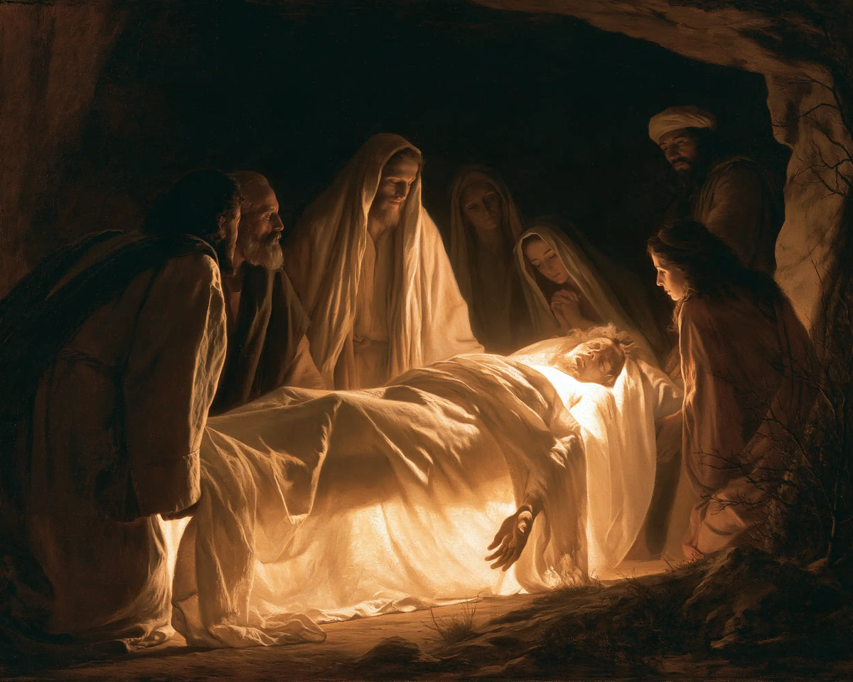 Entombment of Jesus Christ in Divine Light style, landscape Christian artwork no. 7